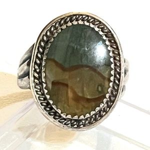 🦚🥀👑Vintage Navajo Sterling Silver Picture Jasper Ring
